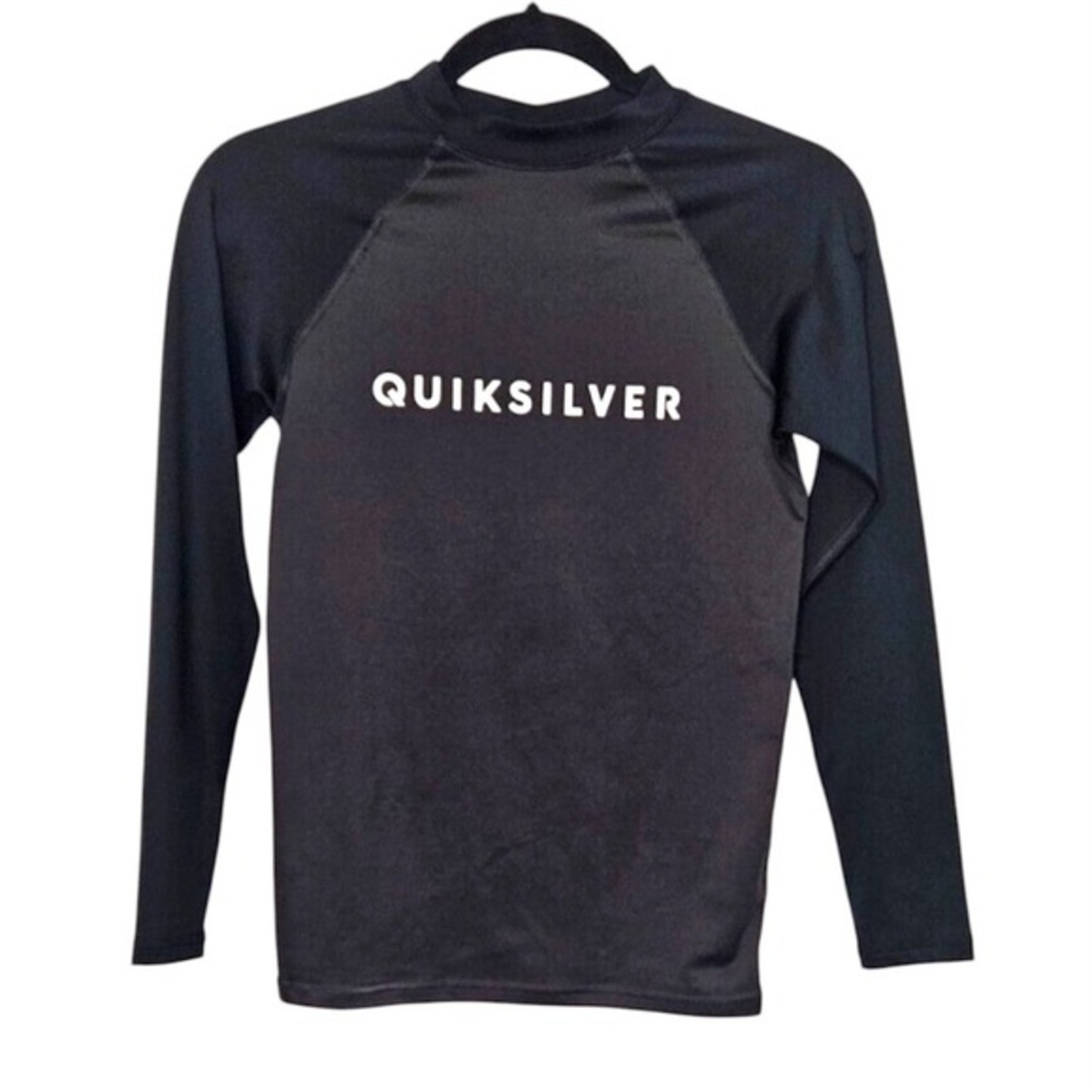 Quiksilver Boy’s Rashguard Surf Top Swim Top Size Large 14 Black Gray